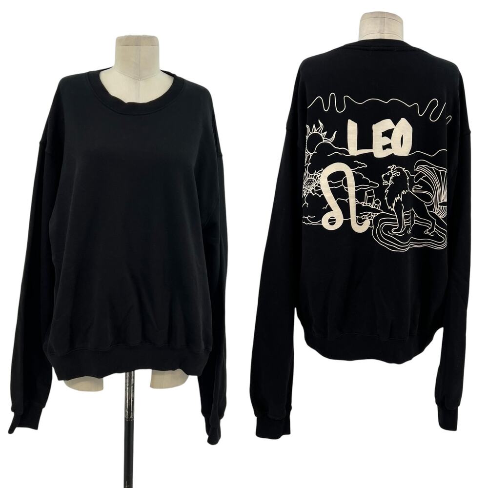 Good American Boyfriend Pullover Sweatshirt Leo Zodiac Sign Black Size 3 Large